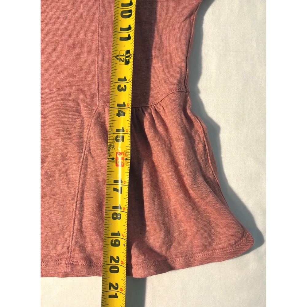 Madewell Womens 100% Linen Peplum Ruffle Hem Short Sleeve Top Pink M F4462 - Picture 3 of 6